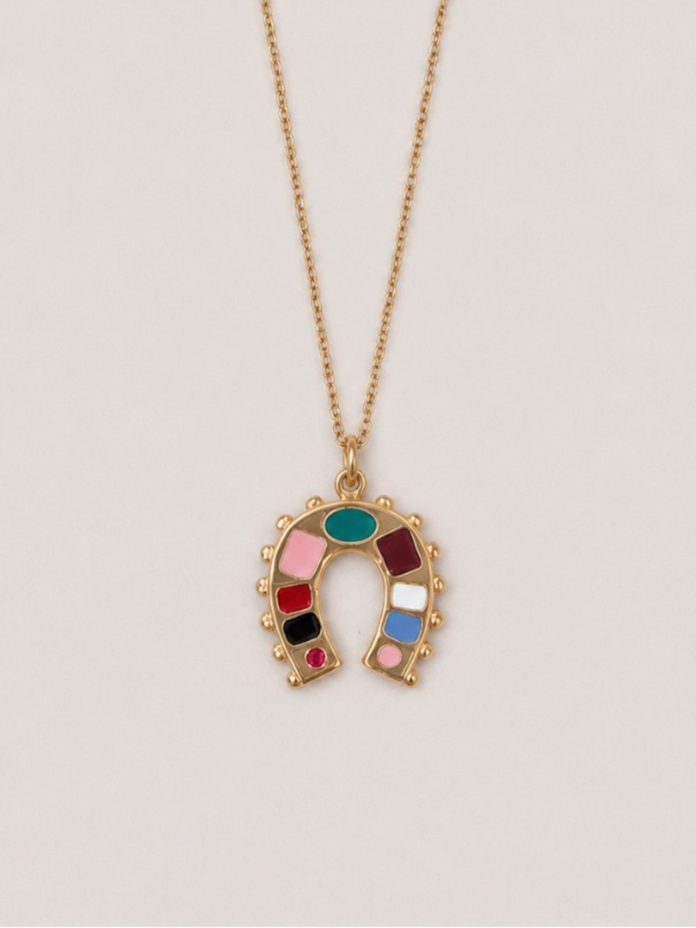 New! Gold Horseshoe Colorful Necklace NWOT 1038